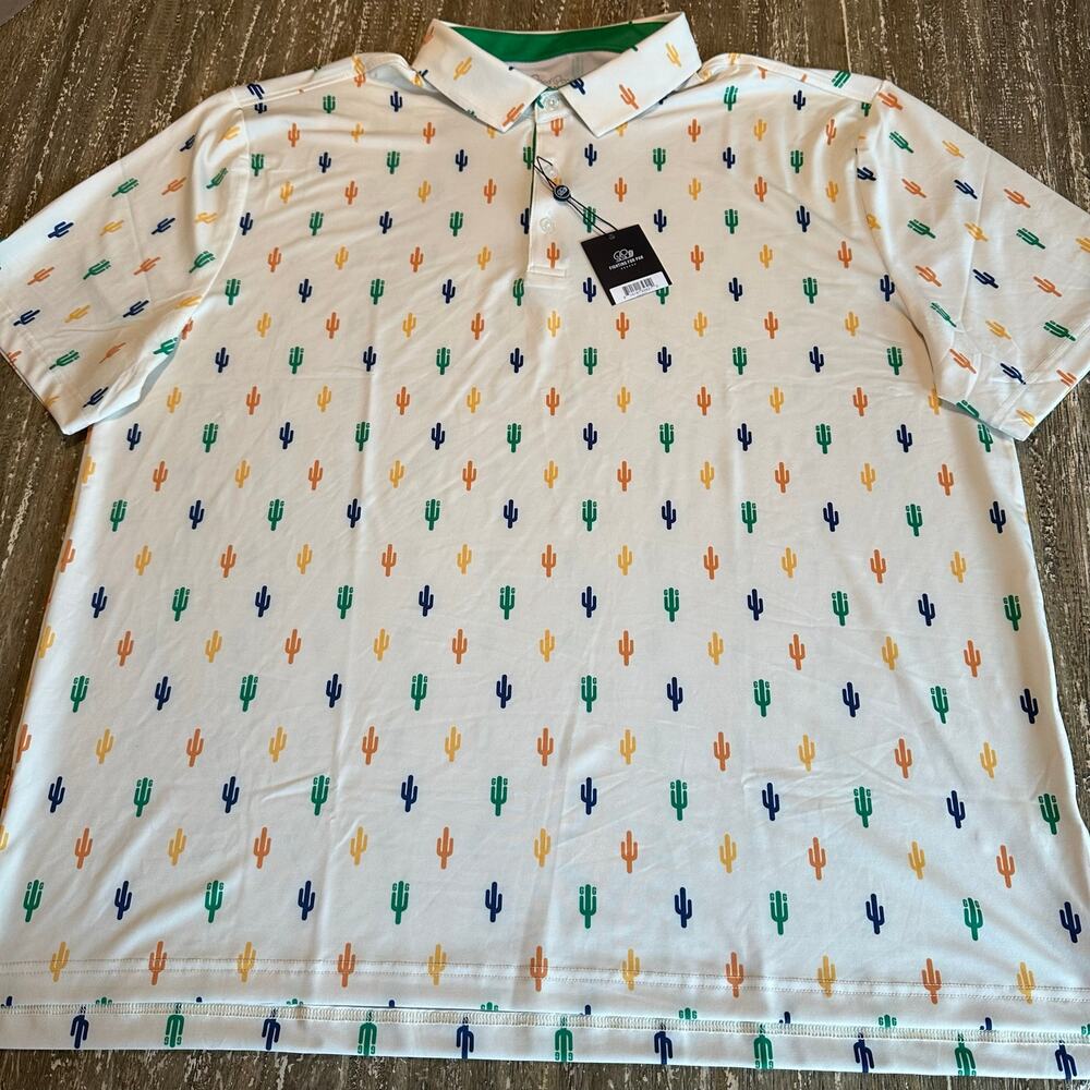 NWT Good Good Golf Icon Polo Shirt Cactus Desert AOP Cream Men’s Size XXL